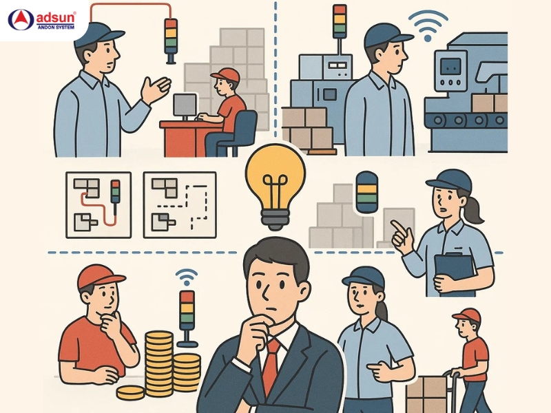Cân nhắc quy mô, layout, chi phí và linh hoạt để chọn Andon phù hợp