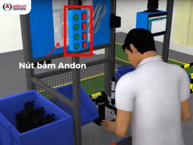 nút nhấn andon được đặt ở vị trí nhân viên dễ thao tác khi có sự cố
